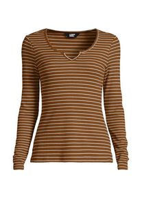 LANDS' END Langarm-Shirt mit Ballettausschnitt aus Waffelpiqu&eacute; f&uuml;r Damen, Damen, size: regular, Beige, Elasthan/Polyester/Kunstseide, by Lands' End