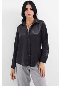 Satin Langarmhemd mit Knopfleiste