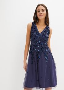 bonprix Mini-Paillettenkleid, blau, Gr.36, T&uuml;llkleid in MIni-L&auml;nge mit einer gemusterten Paillettenstickerei