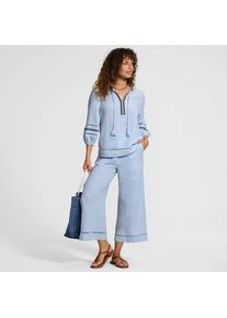 LANDS' END Musselin-Schlupfbluse mit 3/4-&Auml;rmeln in Petite-Gr&ouml;&szlig;e, Damen, size: petite, Blau, Baumwolle, by Lands' End