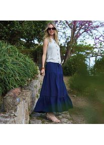 LANDS' END Maxi-Stufenrock aus Musselin f&uuml;r Damen, Damen, size: regular, Blau, Baumwolle, by Lands' End