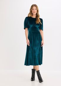 bonprix Midikleid aus softem Samt, petrol, Gr.44/46 (L), feminines Midikleid aus softem Samt mit weitem Rock und Fl&uuml;gel&auml;rmeln, aus Samt