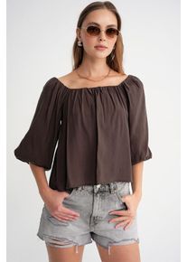Modal-Blend-Bluse mit Madonna-Kragen und R&uuml;schendetails