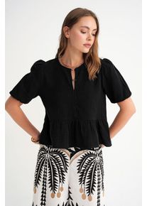 Texturierte Musselin-Bluse mit Rundhalsausschnitt und Knopfverschluss