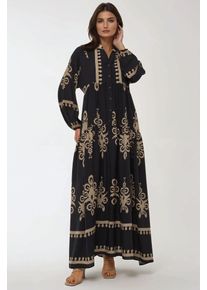Bedrucktes Langarm-Viskose-Maxikleid
