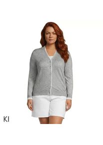LANDS' END Feinstrick-Baumwollcardigan mit unterlegtem Ausschnitt in Plus-Gr&ouml;&szlig;e, Damen, size: plus, Grau, Baumwolle, by Lands' End