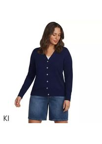 LANDS' END Feinstrick-Baumwollcardigan mit unterlegtem Ausschnitt in Plus-Gr&ouml;&szlig;e, Damen, size: plus, Blau, Baumwolle, by Lands' End