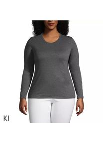 LANDS' END Supima-Shirt, Langarm in Plus-Gr&ouml;&szlig;e, Damen, size: plus, Grau, Baumwolle, by Lands' End