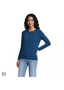 LANDS' END Supima-Shirt, Langarm in Petite-Gr&ouml;&szlig;e, Damen, size: petite, Blau, Baumwolle, by Lands' End
