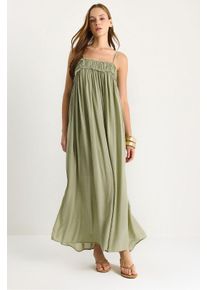 Besticktes Maxi-Kleid mit quadratischem Kragen