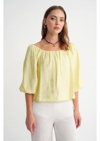 Modal-Blend-Bluse mit Madonna-Kragen und R&uuml;schendetails
