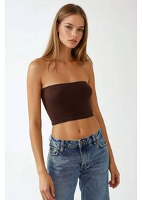 Schmal geschnittenes tr&auml;gerloses Ripp-Crop-Top