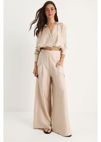 Hochtailliertes V-Ausschnitt Cropped Sweatshirt und Weite Hosen Set