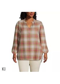LANDS' END Hemdbluse aus Flanell mit R&uuml;schenkragen f&uuml;r Damen in Plus-Gr&ouml;&szlig;e, Damen, size: plus, Beige, Viskose/Baumwoll-Mischung/Viskose-Mischung, by Lands' End