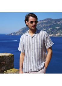 LANDS' END Premium Reinleinen-Hemd mit Kuba-Kragen f&uuml;r Herren, Herren, size: regular, Blau, Baumwolle/Leinen, by Lands' End