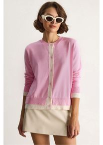 Farbblockierter Langarm-Button-Cardigan
