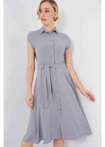 Knopfleisten-Hemdkragen A-Linien Midi-Kleid mit Bindungsdetails