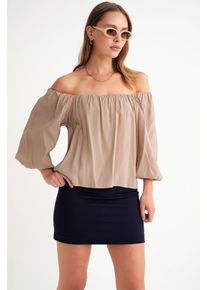 Modal-Mischbluse mit Madonna-Kragen und R&uuml;schendetails