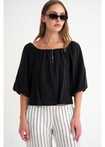 Modal-Blend Bluse mit Madonna-Kragen und R&uuml;schendetail