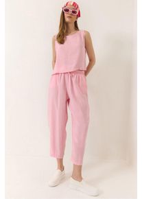 &Auml;rmelloses Rundhals-Blusenset mit Karottenhose