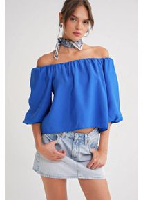 Modal-Blend-Bluse mit Madonna-Kragen und R&uuml;schendetail
