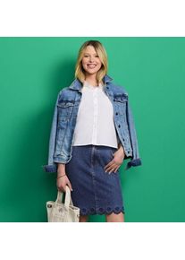 LANDS' END Kurzer Soft Denim Rock mit besticktem Saum, Damen, size: regular, Blau, Elasthan/Baumwoll-Mischung, by Lands' End