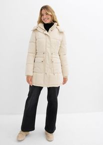 bonprix Winterjacke mit verstellbarem Taillenb&uuml;ndchen, beige, Gr.38, Warme Jacke mit Kapuze und Taschen