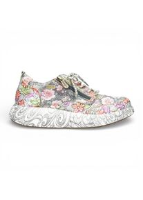 Laura Vita Damen-Sneaker Nikito 62, graues Leder mit Blumenmuster, Plateau-Sohle