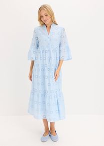 bonprix Midikleid aus reiner Baumwolle mit Lochstickerei, blau, Gr.36, Ein absolutes Must-Have, aus 100% Baumwolle