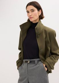 bonprix Jacke in Wolloptik, gr&uuml;n, Gr.46, oversized Jacke mit &Auml;rmellasche und hohem Kragen