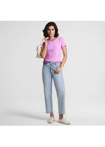 LANDS' END Feinripp-Shirt mit Rundhalsausschnitt und kurzen &Auml;rmeln f&uuml;r Damen, Damen, size: regular, Pink, Baumwolle/Elasthan, by Lands' End