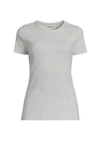 LANDS' END Feinripp-Shirt mit Rundhalsausschnitt und kurzen &Auml;rmeln f&uuml;r Damen, Damen, size: regular, Grau, Baumwolle/Elasthan, by Lands' End