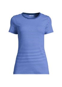 LANDS' END Feinripp-Shirt mit Rundhalsausschnitt und kurzen &Auml;rmeln f&uuml;r Damen, Damen, size: regular, Blau, Baumwolle/Elasthan, by Lands' End