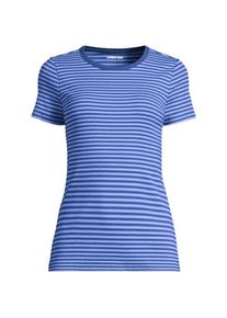 LANDS' END Feinripp-Shirt mit Rundhalsausschnitt und kurzen &Auml;rmeln in Petite-Gr&ouml;&szlig;e, Damen, size: petite, Blau, Baumwolle/Elasthan, by Lands' End
