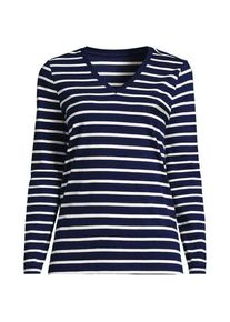 LANDS' END Supima&reg; Langarm-Shirt mit V-Ausschnitt f&uuml;r Damen in Petite-Gr&ouml;&szlig;e, Damen, size: petite, Blau, Baumwolle, by Lands' End