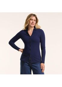 LANDS' END Jerseybluse mit Polokragen in Petite-Gr&ouml;&szlig;e, Damen, size: petite, Blau, Elasthan/Baumwoll-Mischung/Polyester-Mischung, by Lands' End