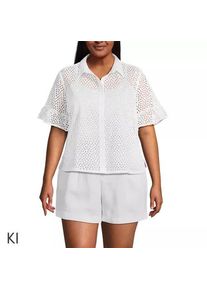 LANDS' END Lochmuster-Bluse mit R&uuml;schen&auml;rmeln f&uuml;r Damen in Plus-Gr&ouml;&szlig;e, Damen, size: plus, Wei&szlig;, Baumwolle, by Lands' End