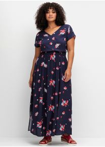 sheego Gro&szlig;e Gr&ouml;&szlig;en Maxikleid mit Blumendruck und gesmokter Taille, marine-gemustert, Gr&ouml;&szlig;e 58 - Damen