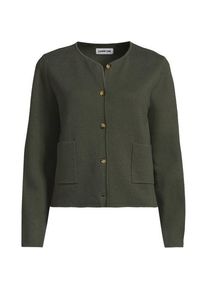 LANDS' END Kragenloser Feinstrick-Blazer f&uuml;r Damen in Petite-Gr&ouml;&szlig;e, Damen, size: petite, Gr&uuml;n, Baumwolle, by Lands' End