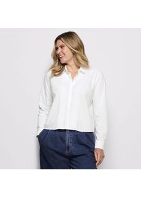 LANDS' END Kurze b&uuml;gelfreie Hemdbluse mit Biesen f&uuml;r Damen, Damen, size: regular, Wei&szlig;, Baumwolle, by Lands' End