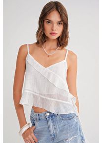 R&uuml;schentexturiertes V-Ausschnitt-Crop-Top