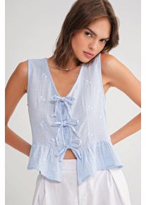 Strukturiertes V-Ausschnitt-Crop-Top mit Schleife