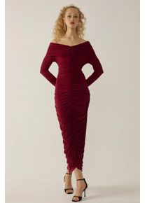 Schulterfreies, drapiertes Bodycon-Maxikleid