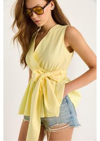 Langarmlose V-Ausschnitt-Bluse mit Bindeg&uuml;rtel