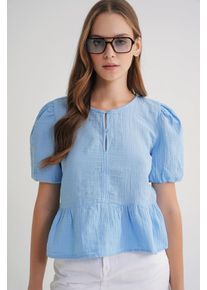 Texturierte Musselin-Bluse mit Rundhalsausschnitt und Knopfverschluss