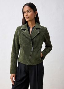 bonprix Biker-Velourslederjacke, gr&uuml;n, Gr.54, coole Biker-Lederjacke aus hochwertigen Veloursleder, aus Veloursleder