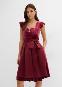 bonprix Dirndl und Sch&uuml;rze (2-tlg.Set), rot, Gr.48, Modern und feminin: Dirndl aus Samt mit herzf&ouml;rmigen Ausschnitt und R&uuml;schen&auml;rmel sowie einer Sch&uuml;rze aus gl&auml;nzendem Satin