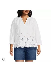 LANDS' END Bluse mit Lochmuster und geschlitztem Ausschnitt f&uuml;r Damen in Plus-Gr&ouml;&szlig;e, Damen, size: plus, Wei&szlig;, Baumwolle, by Lands' End