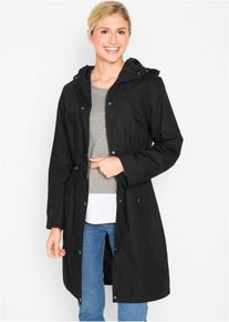 bonprix Parka mit Kapuze, schwarz, Gr.36, Locker geschnittener Longparka mit Kapuze, tailliert, aus 100% Baumwolle