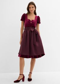 bonprix Dirndl und Sch&uuml;rze (2-tlg.Set), rot, Gr.50, Modern und feminin: Dirndl aus Samt mit herzf&ouml;rmigen Ausschnitt und Ballon&auml;rmel sowie einer Sch&uuml;rze aus gl&auml;nzendem Satin